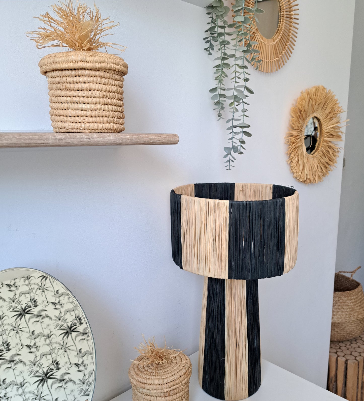 FLAVIE Black Raffia Lamp HANDMADE
