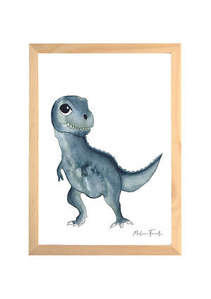 Créez un univers de tendresse avec ce petit dinosaure.  Découvrez un monde de rêve et de douceur  avec ce petit T-Rex réalisé avec une simplicité touchante, mélangée à des couleurs douces et rassurantes.  Impression sur papier texturé 250 grammes.  Livrée dans un cadre en bois brut à poser ou à accrocher, vitre de protection en plexiglass.